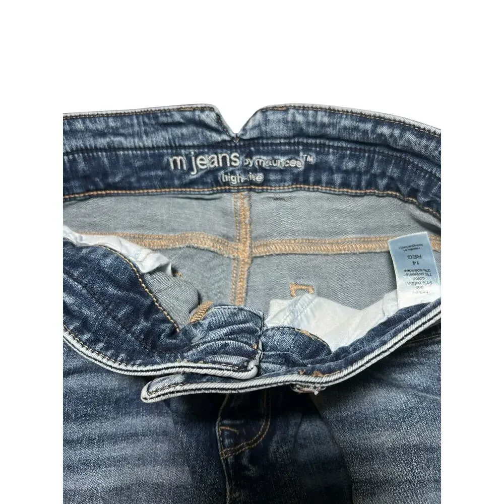 Maurices Women's 14 REG High Rise Distressed Raw Seam Flared Blue Jeans 30x31.5